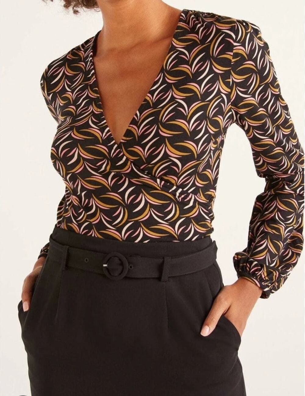 Boden Surplice Wrap Blouse Floral Swirl Print US 4